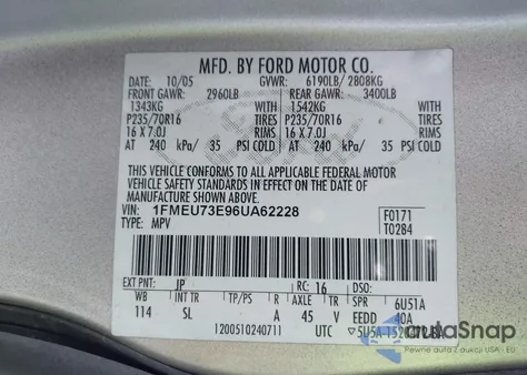 2006 Ford Explorer Xlt from USA, damaged, VIN 1FMEU73E96UA62228
